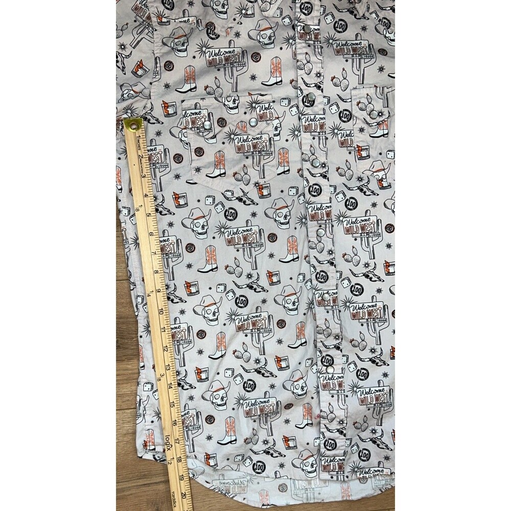Men’s Rock & Roll Skeleton Wild West Western Pearl Button Down Shirt Large SS - Picture 7 of 7